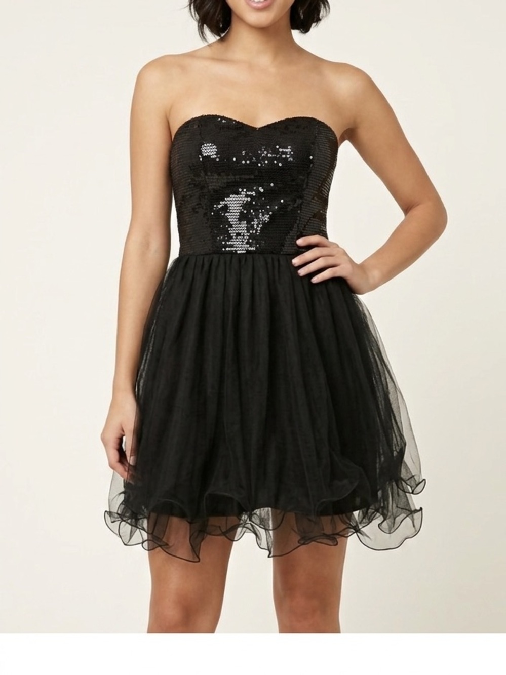 Strapless Sequin Tulle Mini Dress Black Sweetheart Party Cocktail A-Line S
